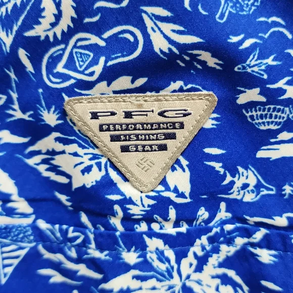 Columbia PFG Shirt Boys Youth XL Blue White Floral Hawaiian Short Sleeve Button - Picture 7 of 15